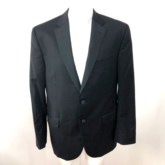 Vera Wang Black 42 R 100% Wool Button Tuxedo Blazer Sport Coat Jacket MINT - Picture 1 of 16